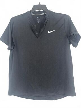 Nike Dri-FIT Womens Large Black Golf Polo Shirt Swoosh Athletic Performance